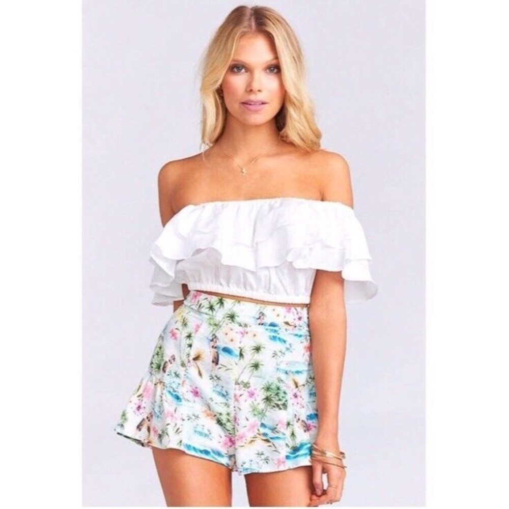 Show Me Your Mumu M Skippy Shorts Floral Hula Girl Resort Hawaiian Ruffle Tiki